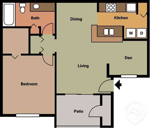 Floor plan for 1 bed, 1 bath, 850 sqft